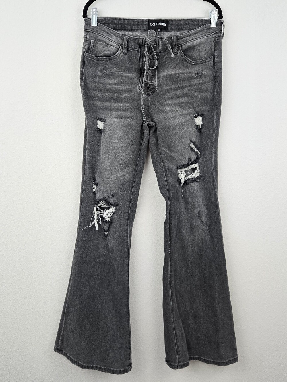 Fashion Nova Finer Feelings Mid Rise Flare Jeans Tie Closure
